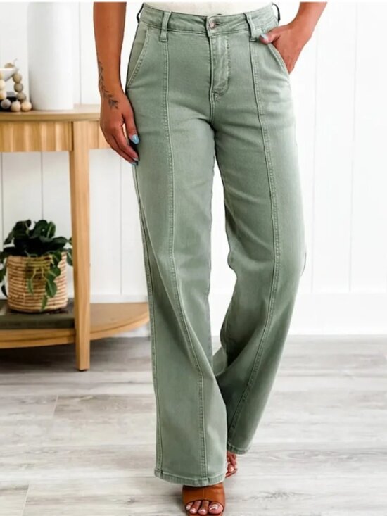 Judy Blue Pants - Judy Blue Green Raw Hem Pants Women 13/31 Casual Cottagecore Front Seam Relaxed